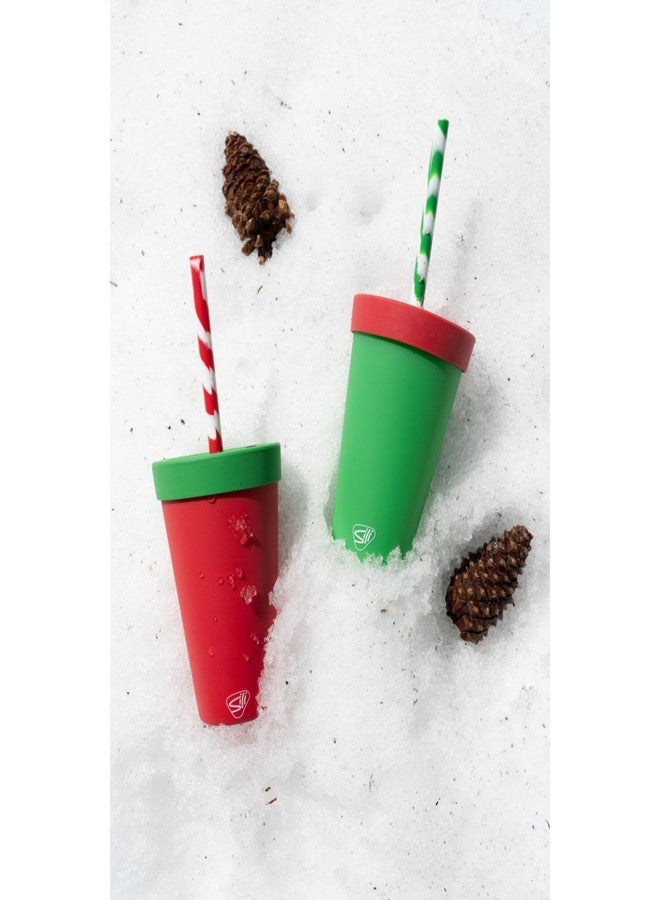 Silipint: Silicone 16 oz Straw Tumbler:4 Pk - Peppermint, Poinsettia, Classic Red & Green - Unbreakable, Holiday Gift, Sustainable - Image 2